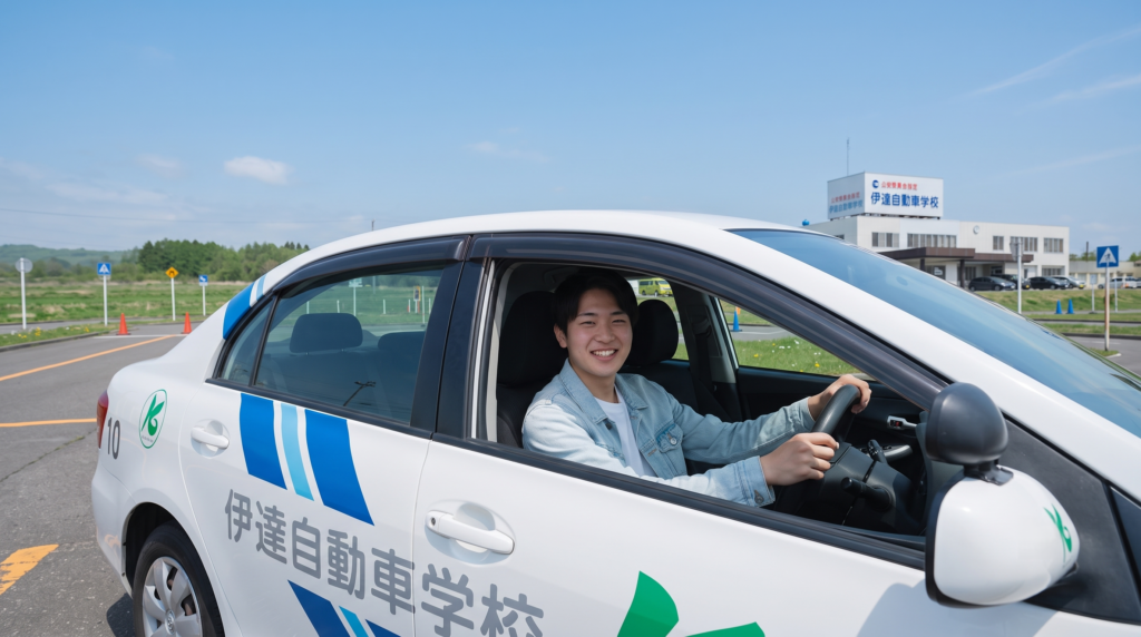 ハンドルを握る伊達自動車学校の教習生