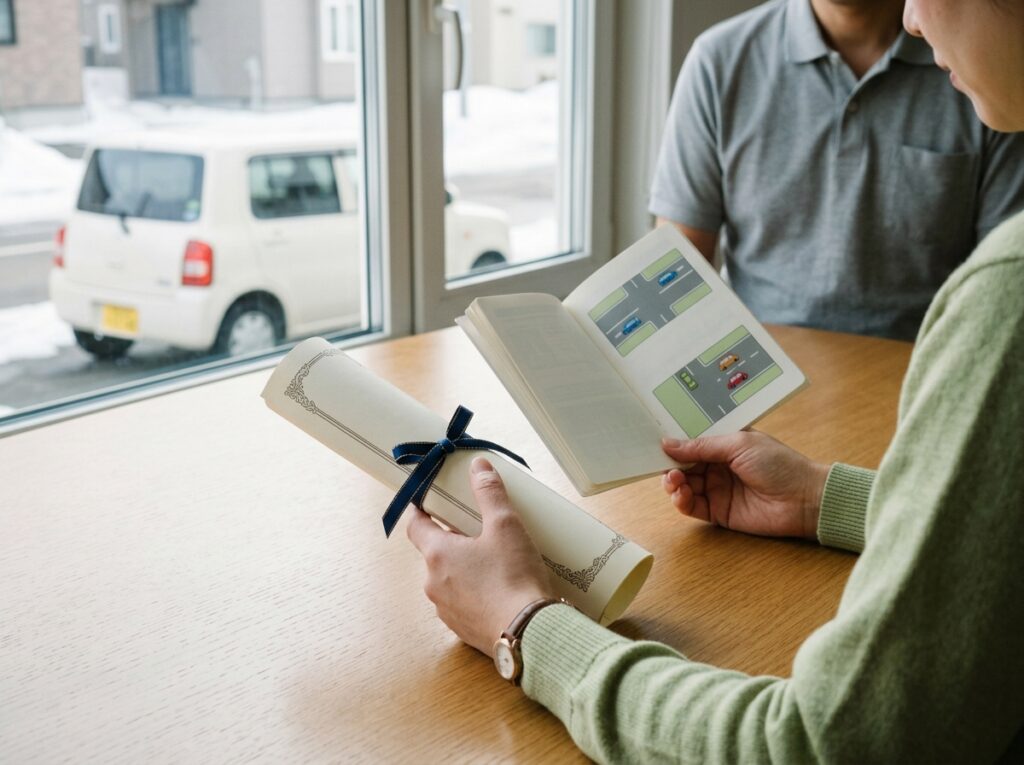 教習所の卒業証明書と運転免許試験の学習テキスト|伊達
