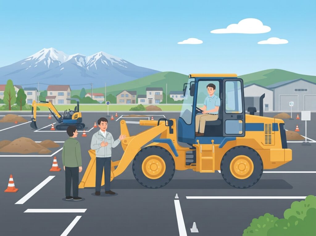 大型特殊自動車の教習車両とコース風景