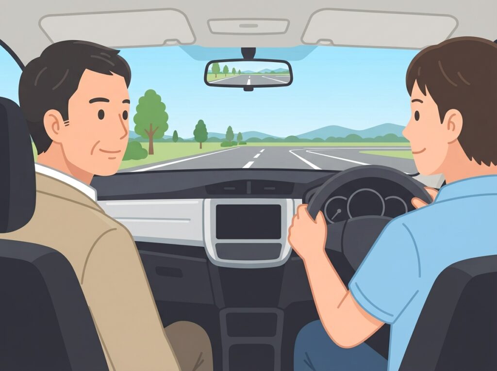 手稲自動車学校のコースで落ち着いてハンドル操作を練習する様子