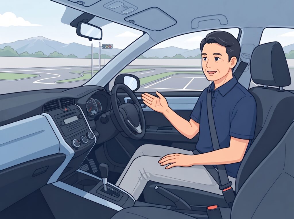 運転を指導する余市自動車学校のインストラクター